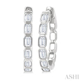 1 1/10 Ctw Bezel Set Emerald Cut Diamond Fashion Hoop Earrings in 14K White Gold
