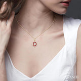 1/4 Ctw Oval Shape 1.25 MM Ruby, Baguette and Round Cut Diamond Precious Pendant With Chain in 14K Yellow Gold