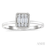 1/6 Ctw Petite Bezel Set Emerald Shape Fusion Baguette and Round Cut Diamond Fashion Ring in 10K White Gold