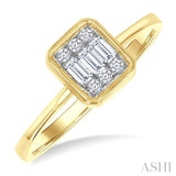 1/6 Ctw Petite Bezel Set Emerald Shape Fusion Baguette and Round Cut Diamond Fashion Ring in 10K Yellow Gold