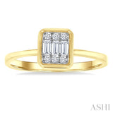1/6 Ctw Petite Bezel Set Emerald Shape Fusion Baguette and Round Cut Diamond Fashion Ring in 10K Yellow Gold