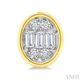 1/5 Ctw Petite Bezel Set Oval Shape Fusion Baguette and Round Cut Diamond Fashion Stud Earrings in 10K Yellow Gold