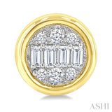 1/5 Ctw Petite Bezel Set Round Shape Fusion Baguette and Round Cut Diamond Fashion Stud Earrings in 10K Yellow Gold