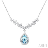 9X6MM Pear Cut Aquamarine and 3/4 ctw Round Cut Diamond Semi Precious Necklace in 14K White Gold