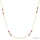 2.25MM Ruby and 1/2 ctw Round Cut Diamond Precious Station Necklace in 14K Yellow Gold