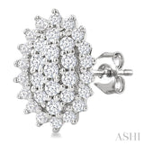 1/5 Ctw Petite Oval Shape Round Cut Diamond Cluster Fashion Stud Earrings in 10K White Gold