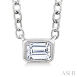 1/6 Ctw Petite East-West Bezel Set Emerald Cut Diamond Fashion Pendant With Chain in 10K White Gold