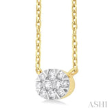 1/10 Ctw Lovebright Petite East-West Set Oval Shape Round Cut Diamond Fashion Pendant With Chain in 10K Yellow Gold