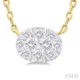 1/10 Ctw Lovebright Petite East-West Set Oval Shape Round Cut Diamond Fashion Pendant With Chain in 10K Yellow Gold