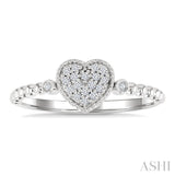 1/8 Ctw Petite Bead Shank Heart Motif Round Cut Diamond Fashion Ring in 10K White Gold