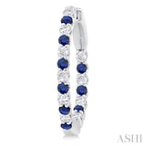 1.8MM Sapphire and 1/2 ctw Round Cut Inside-Out Diamond Precious Hoop Earrings in 14K White Gold