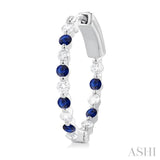 2MM Round Cut Sapphire and 1/2 ctw Round Cut Diamond Precious Inside-Out Alternating Hoop Earrings in 14K White Gold