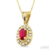 5x3 MM Oval Shape Ruby and 1/20 Ctw Single Cut Diamond Pendant in 10K Yellow Gold with Chain