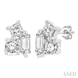 1/6 Ctw Petite Tri-Stone Scatter Princess, Baguette & Round Cut Diamond Fashion Stud Earrings in 10K White Gold