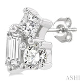 1/6 Ctw Petite Tri-Stone Scatter Princess, Baguette & Round Cut Diamond Fashion Stud Earrings in 10K White Gold