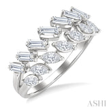 3/4 Ctw Split Twin Row Marquise and Baguette Cut Diamond Fashion Ring in 14K White Gold