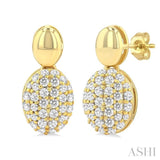 1/3 Ctw Oval Shape Mount Pave Set Round Cut Diamond Fashion Earrings in 10K Yellow Gold