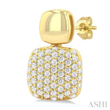 1/3 Ctw Cushion Shape Mount Pave Set Round Cut Diamond Fashion Earrings in 10K Yellow Gold