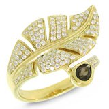 0.84ct Diamond & 0.27ct Smokey Quartz 14k Yellow Gold Leaf Ring