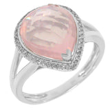 0.11ct Diamond & 4.73ct Rose Quartz 14k White Gold Ring