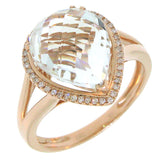 0.11ct Diamond & 6.05ct White Topaz 14k Rose Gold Ring