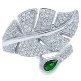 0.85ct Diamond & 0.25ct Created Emerald 14k White Gold Leaf Ring