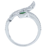 0.85ct Diamond & 0.25ct Created Emerald 14k White Gold Leaf Ring