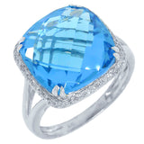 0.12ct Diamond & 11.37ct Blue Topaz 14k White Gold Ring