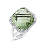 0.12ct Diamond & 8.38ct Green Amethyst 14k White Gold Ring