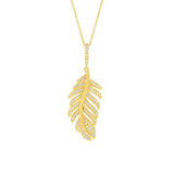 0.35ct 14k Yellow Gold Diamond Feather Pendant