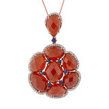0.38ct Diamond & 19.36ct Red Agate & Blue Sapphire 14k Rose Gold Pendant