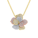 1.75ct 14k Three-tone Diamond Flower Pendant