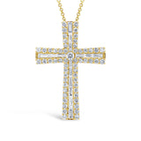 1.00ct 14k Yellow Gold Diamond Baguette Cross Necklace