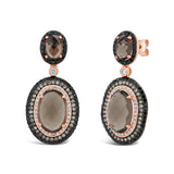 1.28ct White, Champagne & Black Diamond & 7.91ct Smokey Topaz 14k Rose Gold Earring