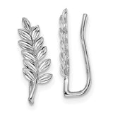 Sterling Silver Rhodium plated Leaf Ear Climber Earrings