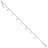 Sterling Silver Polished and Textured Star 9in Plus 1in Ext. Anklet