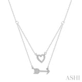 1/6 Ctw Heart & Arrow Charm Round Cut Diamond Layered Pendant With Link Chain in 10K White Gold