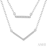 1/6 Ctw Bar & V-shape Round Cut Diamond Layered Pendant With Link Chain in 10K White Gold