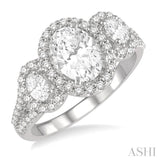 Oval Shape Past Present & Future Semi-Mount Diamond Engagement Ring