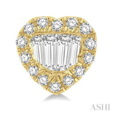 3/8 ctw Heart Shape Baguette Center & Round Cut Diamond Earrings in 14K Yellow Gold