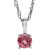 Sterling Silver 3 mm Imitation Pink Tourmaline Youth Solitaire 14