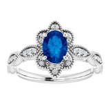 Platinum Lab-Grown Blue Sapphire & 1/8 CTW Natural Diamond Ring