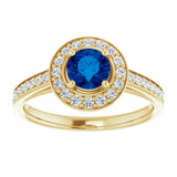 14K Yellow Lab-Grown Blue Sapphire & 1/3 CTW Natural Diamond Ring
