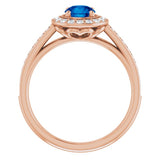 14K Rose Lab-Grown Blue Sapphire & 1/3 CTW Natural Diamond Ring