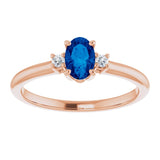 14K Rose Lab-Grown Blue Sapphire & .04 CTW Natural Diamond Ring