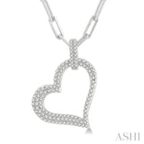 1/2 Ctw Reclined Heart Round Cut Diamond Pendant With Chain in 14K White Gold