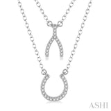 1/6 Ctw Wishbone & Horseshoe Charm Round Cut Diamond Layered Pendant With Link Chain in 10K White Gold