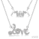 1/6 Ctw Mom & Love Carved Round Cut Diamond Layered Pendant With Link Chain in 10K White Gold