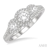 1/2 Ctw Triple Round Semi-Mount Diamond Engagement Ring in 14K White Gold