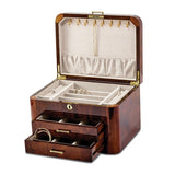 Luxury Giftware High Gloss Elm Burl Veneer with Double Braided Accents 2-drawer Locking Wooden Jewelry Box